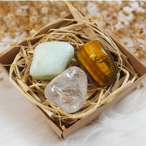 Sertifikalı   Kristal Kuvars Kaplan Gözü  Akuamarin Taşı 3'lü Set