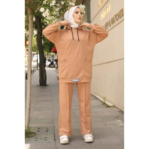 Camel Önü Etiketli İki İplik Tesettür Takım
