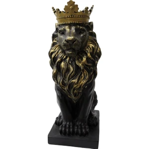 Blue Homess Taçlı Aslan Kral Heykeli Siyah Dekoratif Obje (35 x 13 x 19 Cm)