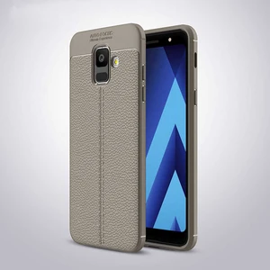 Galaxy A6 2018 Kılıf Deri Dokulu Kamera Korumalı Silikon - Gri