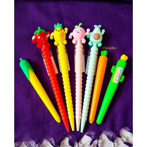4 Adet Tropikal Meyveler 07 Uçlu Kalem + Kaktüs - Havuç - Mısır 3'lü 100MM x 15'li 2b 07 Kalem Ucu