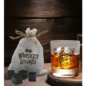 Bk Gift Kişiye Özel Isimli Viski Bardağı ve 6'lı Doğal Granit Viski Soğutma Taşı Seti - Model 6