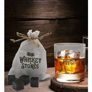 Bk Gift Kişiye Özel Isimli Viski Bardağı ve 6'lı Doğal Granit Viski Soğutma Taşı Seti - Model 17