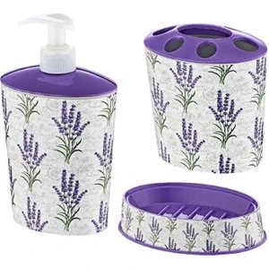 Vintage Lavanta Stil 3 Parça Banyo Lavabo Seti Diş Fırçalık Sıvı+Katı Sabunluk Kırılmaz Özel Plastik
