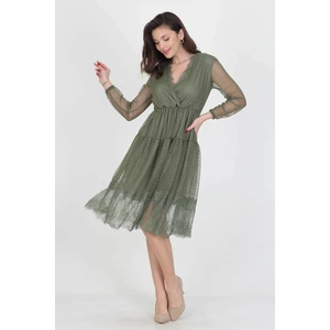 Neşeli Butik Neseli Butik Kruvaze Yaka Eteği Güpür Detaylı Yeni Sezon Elbise NB0010