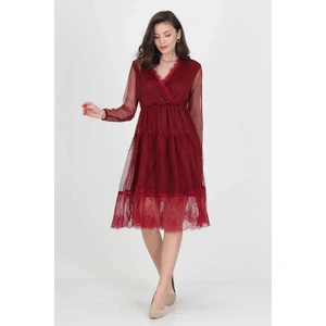 Neşeli Butik Neseli Butik Kruvaze Yaka Eteği Güpür Detaylı Yeni Sezon Elbise NB0010