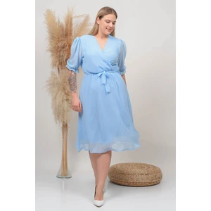 Neşeli Butik Kadın Bebe Mavisi Kruvaze Yaka Büyük Beden Şifon Elbise NB8062