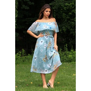 Neşeli Butik Kadın Mint Yeşili Kuşaklı Çiçekli Yazlık Şifon Elbise NB100371
