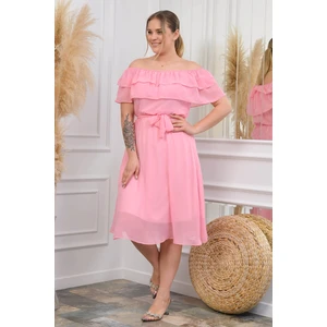Neşeli Butik Kadın Bebe Mavisi Kuşaklı Büyük Beden Şifon Elbise NB8061