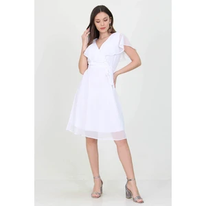 Neşeli Butik Kadın Midi Boy Yeni Sezon Kruvaze Yaka Melek Kol Şifon Elbise RY8081