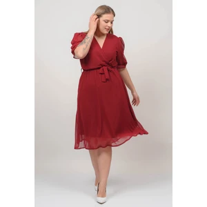 Neşeli Butik Kadın Kruvaze Yaka Midi Boy Büyük Beden Şifon Elbise NB8062