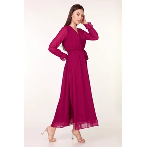 Neşeli Butik Kadın Kruvaze Yaka Bağlama Detaylı Yeni Sezon Uzun Şifon Elbise KTS003