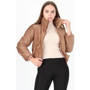 Neşeli Butik Kadın Yüksek Yaka Fermuar Detaylı Cepli Kışlık Kadife Mont NB7154