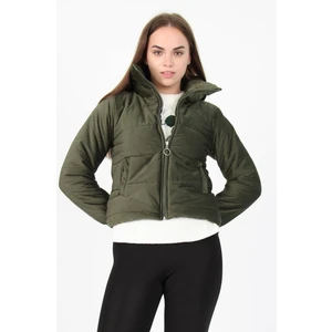 Neşeli Butik Kadın Yüksek Yaka Fermuar Detaylı Cepli Kışlık Kadife Mont NB7154