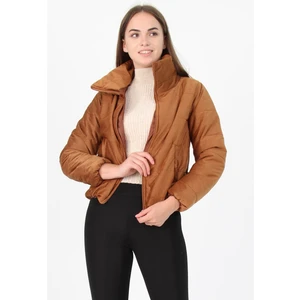 Neşeli Butik Kadın Yüksek Yaka Fermuar Detaylı Cepli Kışlık Kadife Mont NB7154