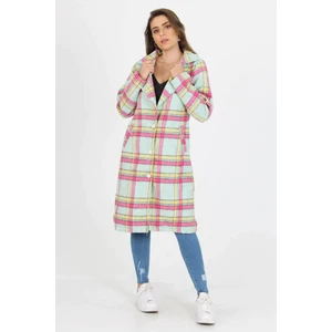 Neşeli Butik Kadın Düğme Detaylı Cepli Ekose Kaşe Kaban NB9018