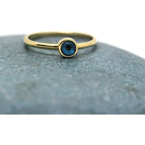 Fasek Gold Gümüş Yüzük - Mavi Göz Boncuklu 925 Ayar Gümüş Tektaş-Nazar Boncuklu Minimal 925 Ayar Tektaş Yüzük