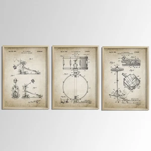 Doğal Çam Çerçeveli Müzik Odası Duvar Tablosu Antik Trampet - Zil - Davul Patenti 1939