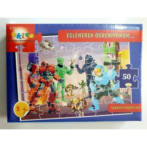 Oyuncak Savaşçı Robotlar ve Minik Dostlarımız 2 Li Set 50+50 Parça Puzzle Yapboz Zk-Srmdst