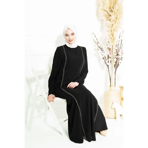 Taş Şeritli Siyah Tesettür Elbise 5288