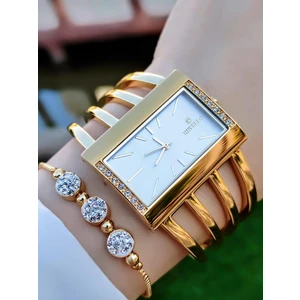 Çelik Swarovski Taşlı Özel Altın Kaplama Elite Modeli 30 mt Su Geçirmez+Bileklik Lady Wristwatch RES.170091-A