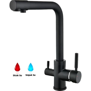 Çift Su Girişli Pirinç Siyah Lüks Arıtmalı Mutfak Bataryası Lavabo Bataryası Su Tasarruflu