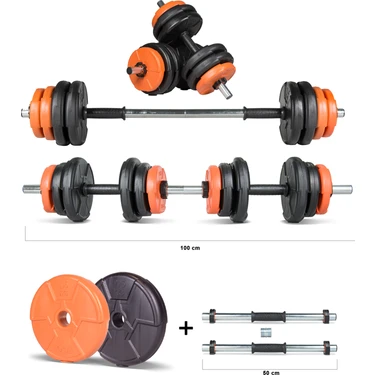 ECG Ecgspor 17 kg Multifonksiyonel Turuncu Siyah Halter Seti ve Dambıl