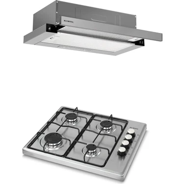 Kumtel Ankastre Set KO-420F DS6-905 Inox 4 Gözü Gazlı Ocak ve Yüksek Emiş Güçlü Sürgülü