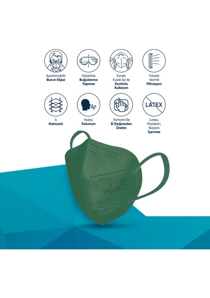 N95 Maske Yeşil Renk 10 Adet fiyatları