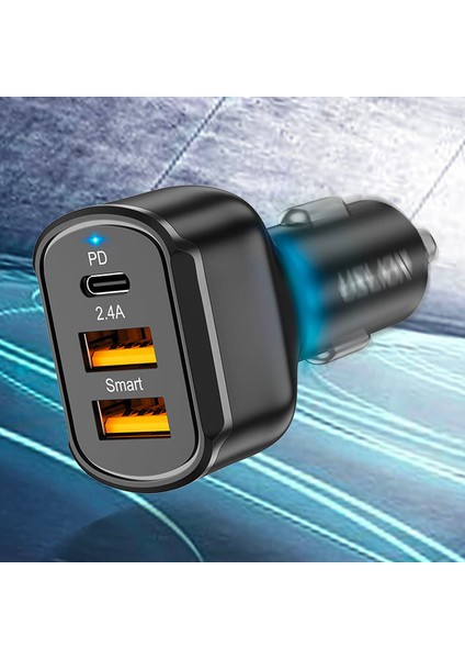 Uslion 30W 2 USB + Type-C Girişli Qc3.0 Hızlı Araç Çakmaklık Şarjı