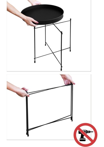 Metal Geniş Tepsili Katlanır Sehpa Siyah modelleri