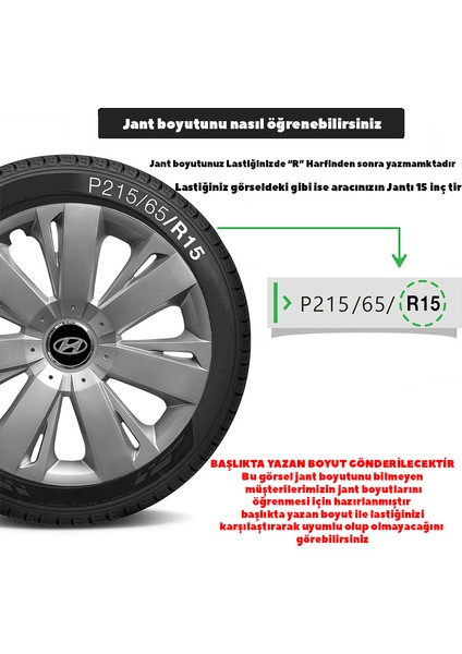 Hyundai Accent 15 Inç Jant Kapağı Amblemli Gri 4 Adet 1 Takım 114