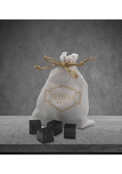 Gift Kişiye Özel Isimli Özel Kesesinde 12’li Doğal Granit Viski Soğutma Taşı Seti - Model 7 fiyatları