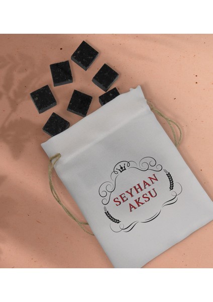 Gift Kişiye Özel Isimli Özel Kesesinde 12’li Doğal Granit Viski Soğutma Taşı Seti - Model 4
