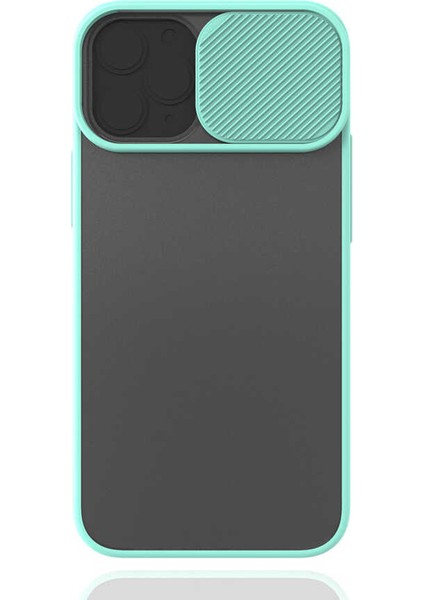 Apple iPhone 12 Mini Kılıf Lens Sürgülü Kamera Korumalı Silikon - Turkuaz