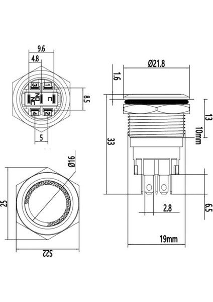 19A-P1Z-E 19MM Düz Anahtarlı Işıklı Metal Buton - Sarı