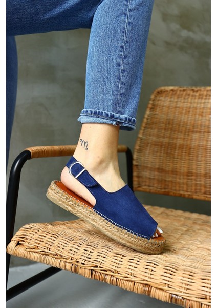 Arya Kot Mavi Süet Hakiki Deri Kadın Espadril Sandalet