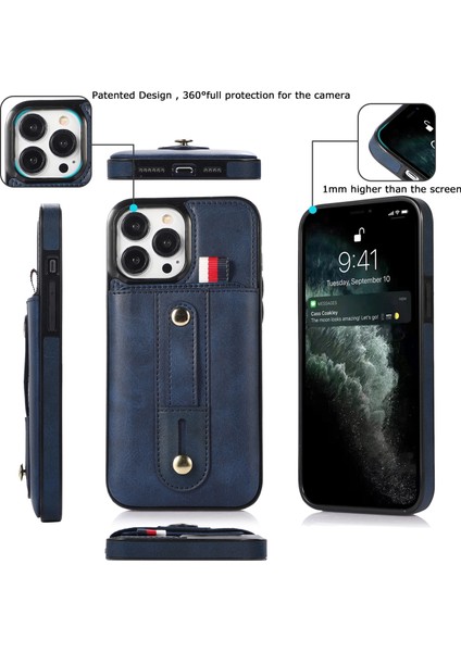 iPhone 12 Pro Max Için Cüzdan Tasarımlı Deri Telefon Kılıfı - Koyu Mavi (Yurt Dışından)