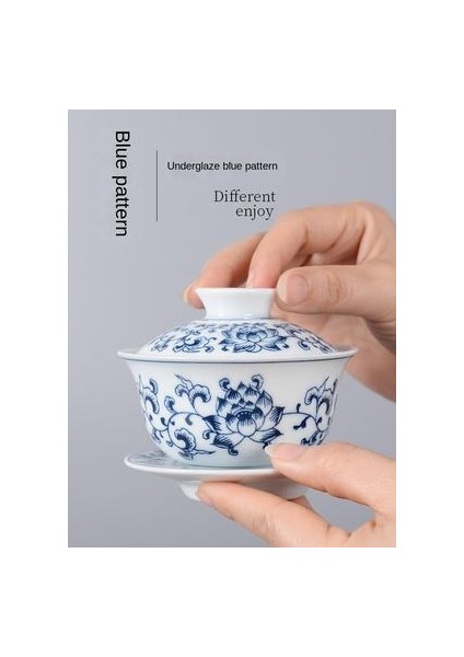 Retro Mavi ve Beyaz Porselen Gaiwan Teaware Büyük El Boyalı Kapak Kase Tek Sancai Çay Bardak Seramik Çin Çay Seti | Çay Tureen fiyatları