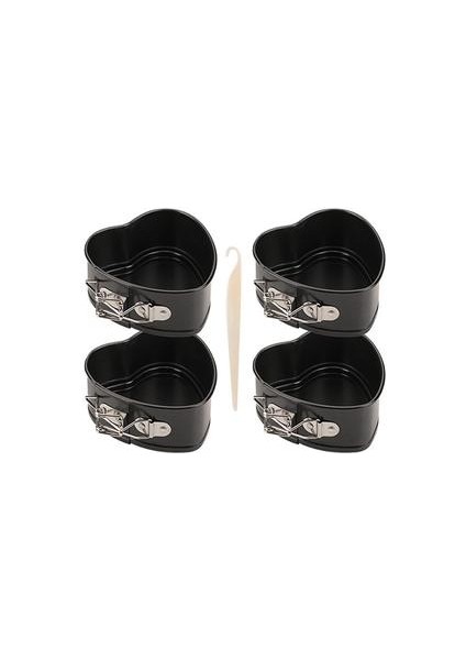 4 Adet 4 Inç Springform Kek Teneke Set Silikon Kazıyıcı (4 Adet Kalp Teneke)