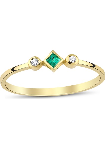 0.02 Karat Pırlantalı Zümrüt Hafif Yüzük PY1493-5