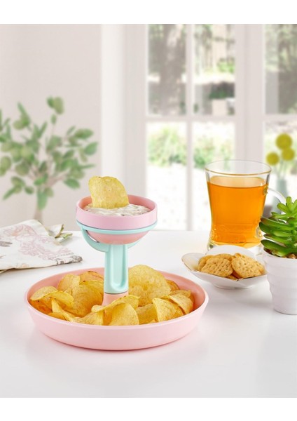 2 Katlı Pratik Cips Çerez Tabağı Sunum Kasesi Sosluklu Cipslik