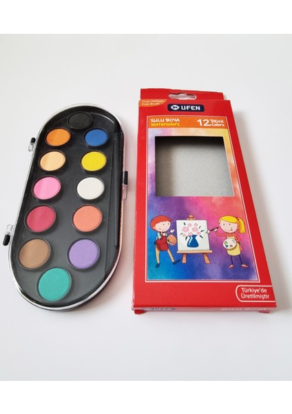 12 Renk Suluboya Ufen Fırça Hediyeli