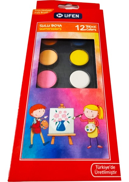 12 Renk Suluboya Ufen Fırça Hediyeli fiyatları
