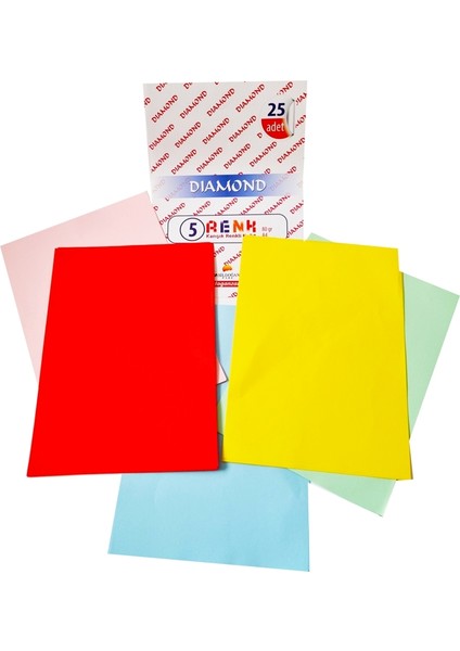 25'li 5 Renk Diamond A4 Fotokopi Kağıdı