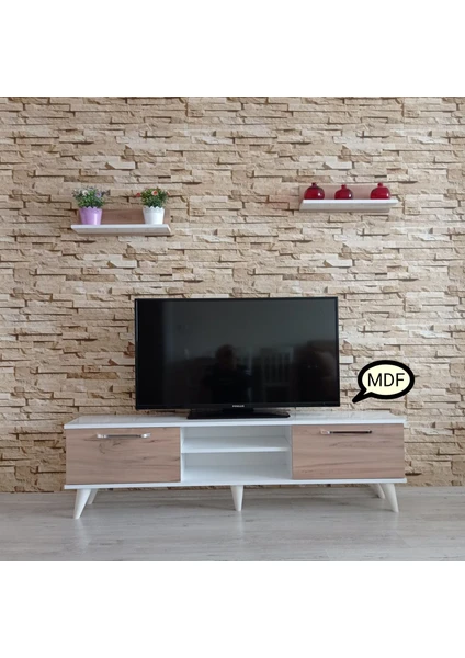 Mobilya Sepeti ( Ms 70 ) Mdf Tv Ünitesi Dolabı,raflı,beyaz-Ceviz