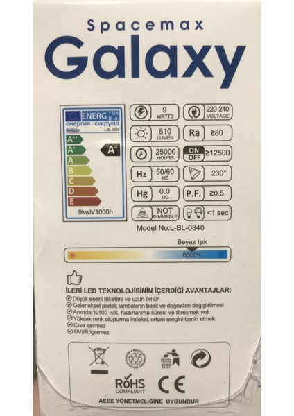 Spacemax Galaxy 10ADET 9W LED Ampul