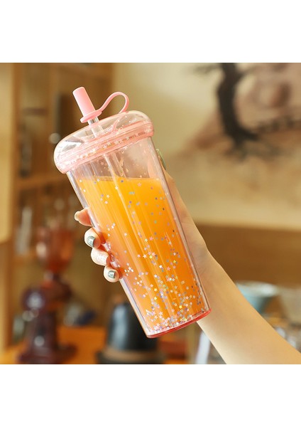 Çocuk Su Bardağı Yaz Donut Buz Bardağı Basit Şeffaf Öğrenci Hasır Bardak 520ML fiyatları