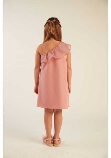 Kız Çocuk Fırfırlı Tek Omuz Elbise (Gül Kurusu) modelleri