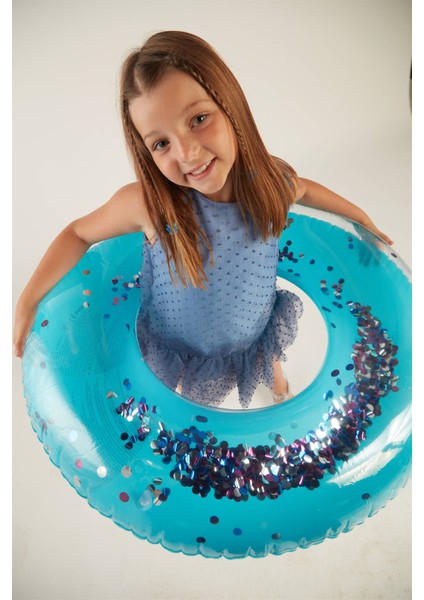 Kız Çocuk Fırfırlı Ponpon Elbise (Mavi) fırsatları